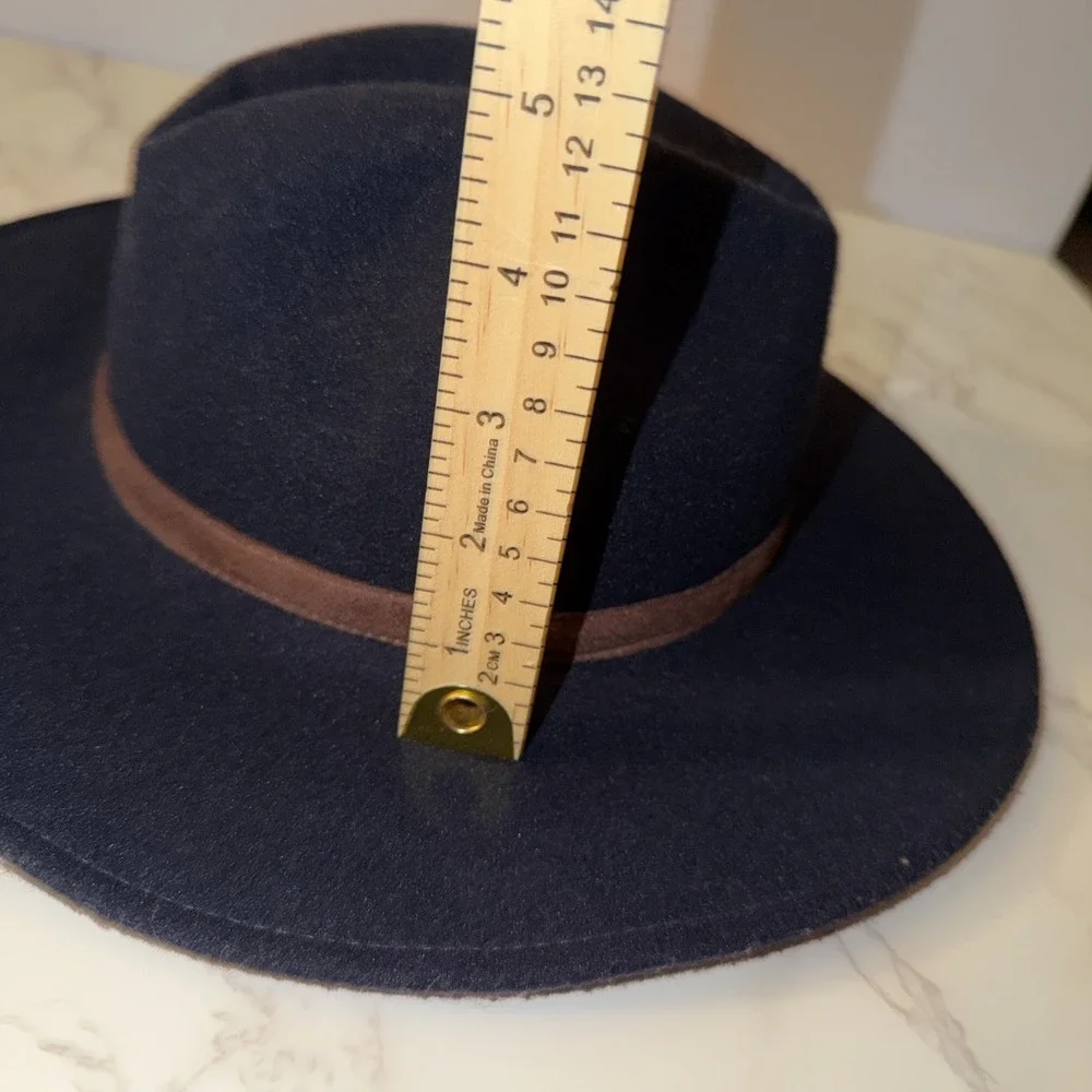Fall Navy Felt Wide Brim Hat W/Brown Band By Janie and Jack For Kids 2-3T Preppy